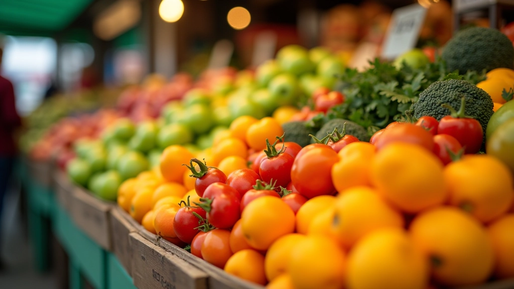 Frische Gemüse und Obst auf Marktstand