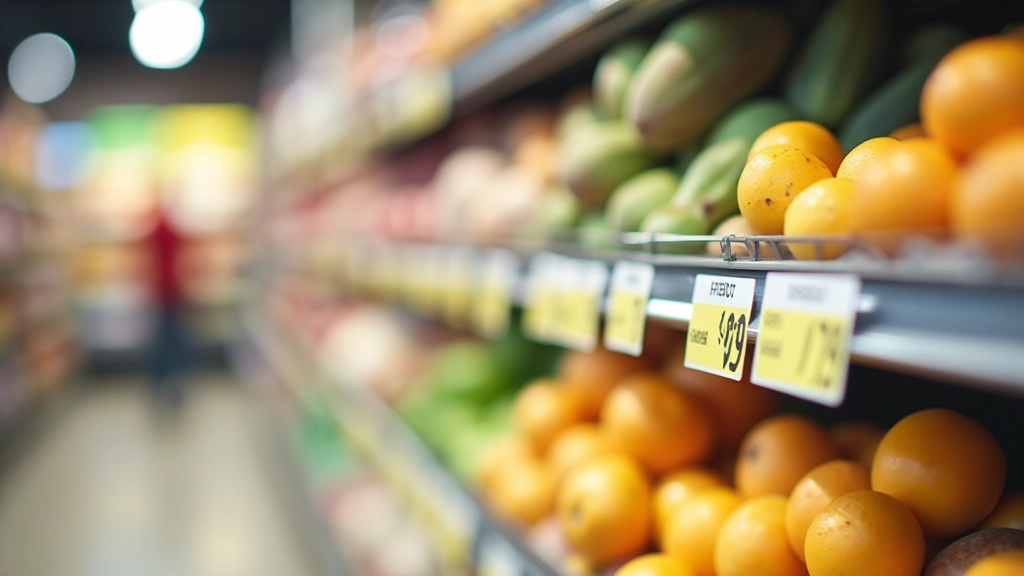Nahaufnahme von Preisschildern an Supermarkt-Regalen